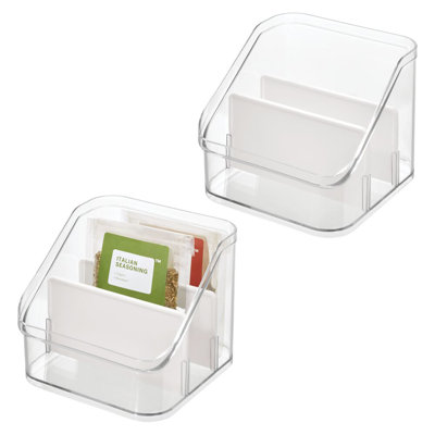iDesign 3-Section Divided Pantry Organizer for Kitchen Storage - Set of 2 - Clear/Matte White