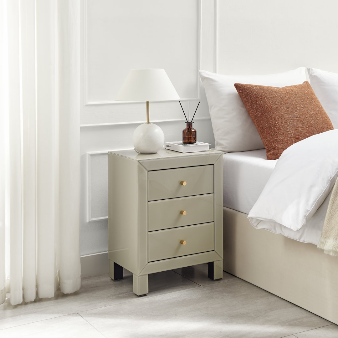 Mackynsie Mirrored Bedside Cabinet With 3 Drawers - Modern Luxury Bedside Table Nightstand