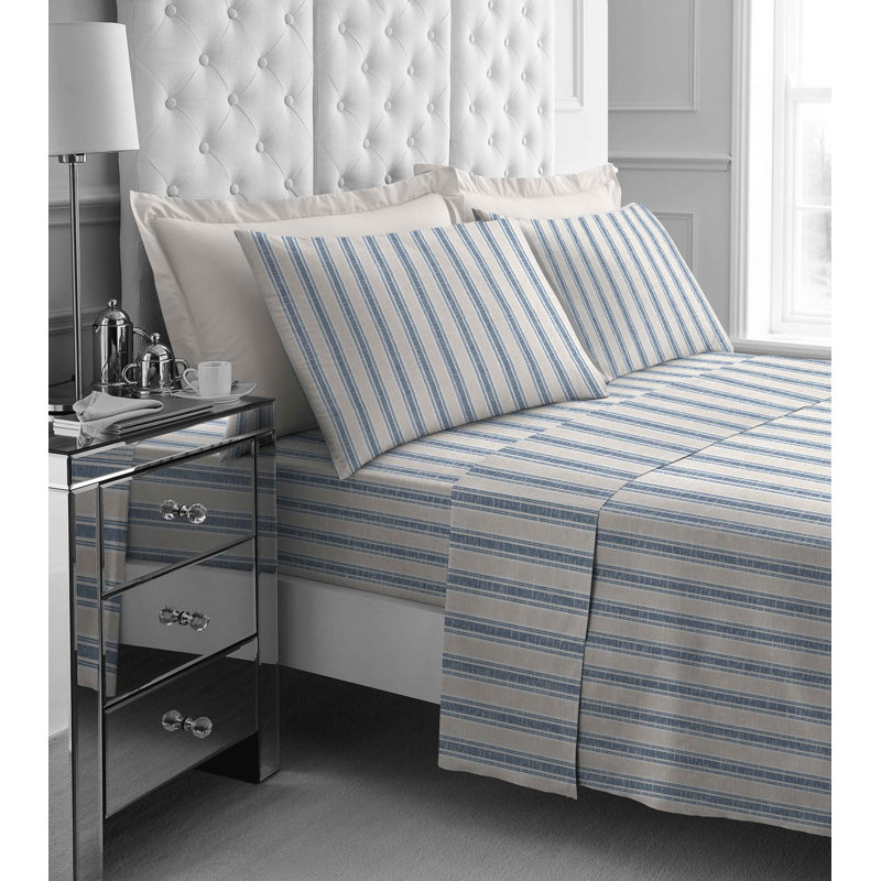 100% Cotton Standard Sheet Set, Double (239 x 294cm), Grey, Striped