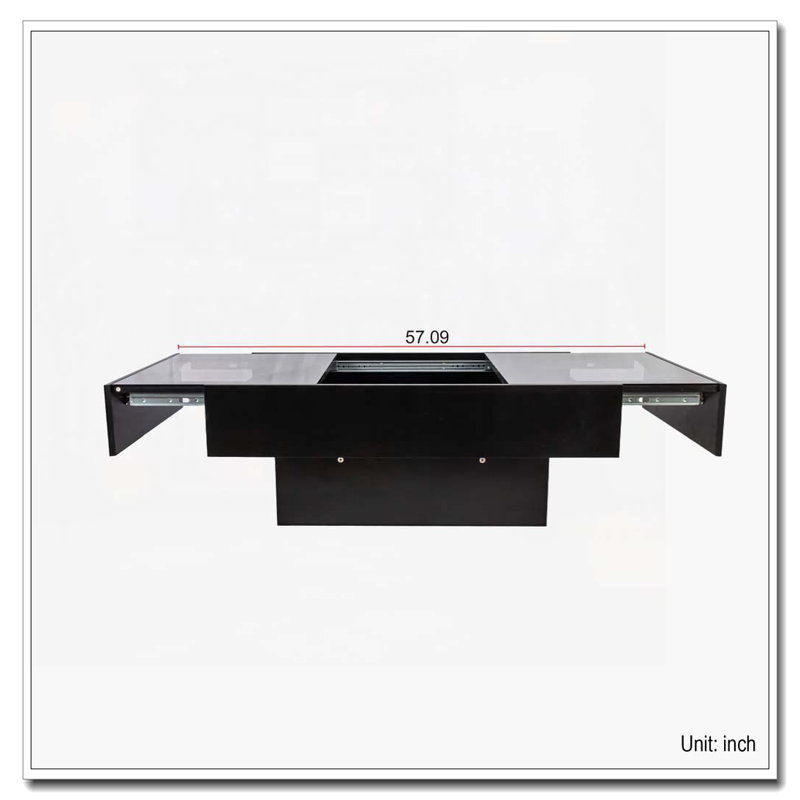 Table basse extensible avec plateau coulissant pour le salon, H 14,96 po x L 39,37 po x l 19,69 po, Noir, Bois