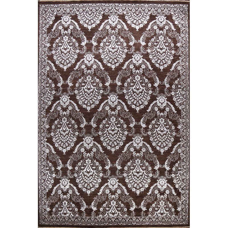 Tapis unique brun / blanc noué à la main 9 pi 1 po x 12 pi 3 po New Age