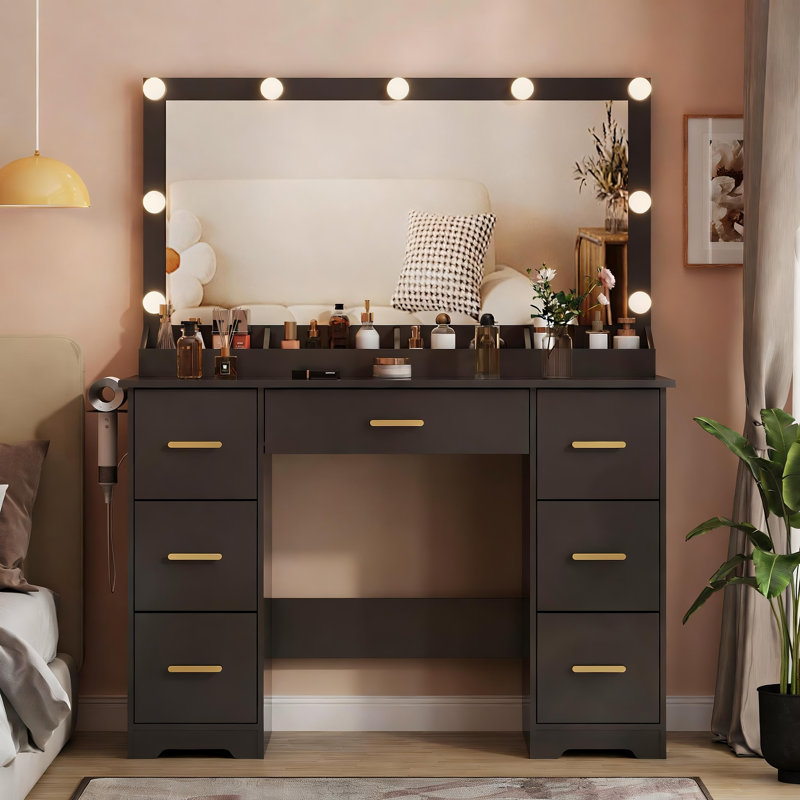 Coiffeuse avec miroir lumineux DEL, Black