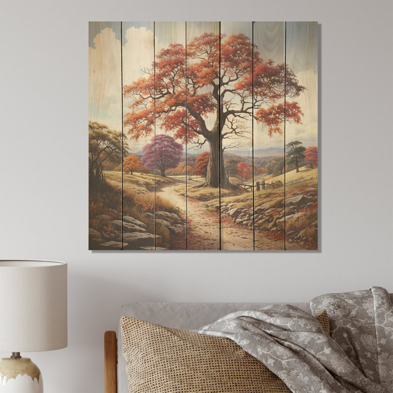 Sycomore d'automne - arbre sycomore sur bois, H 25 po x l 25 po