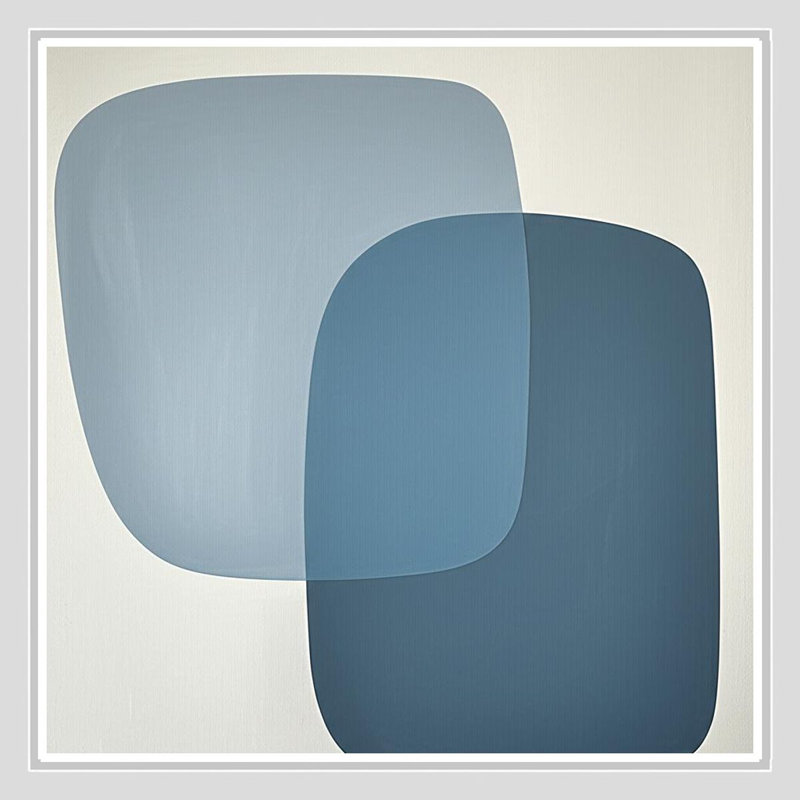Minimalist Blue Geometric Shapes - Art mural sur toile encadrée, 16" H x 16" W, White