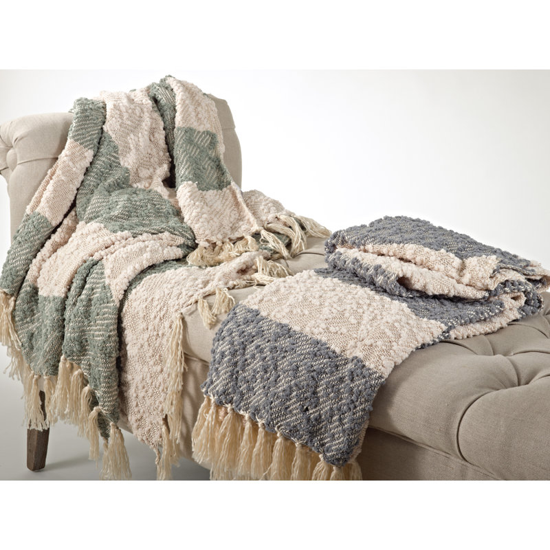 Gray and Beige Striped Faux Fur Reversible Throw Blanket