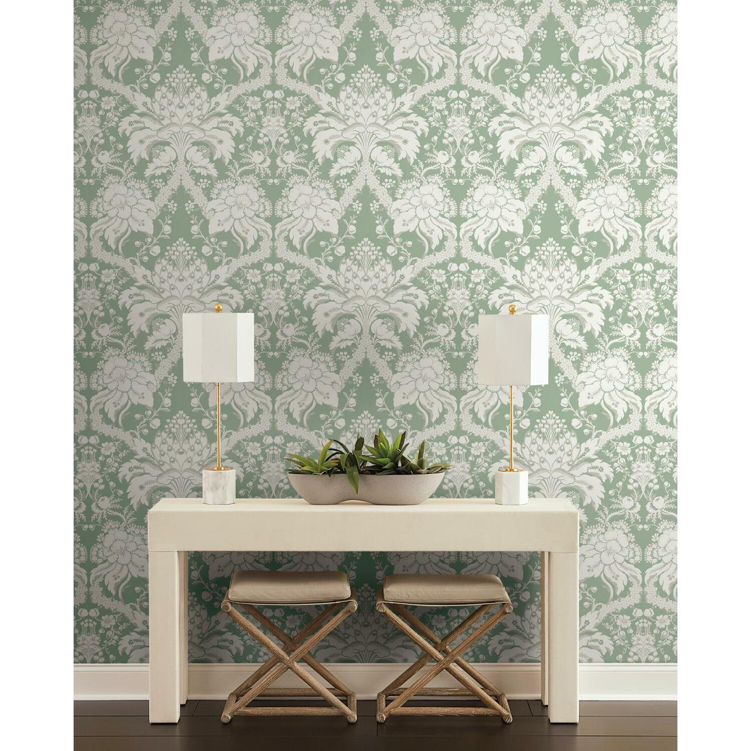 Damask Wallpaper, Green