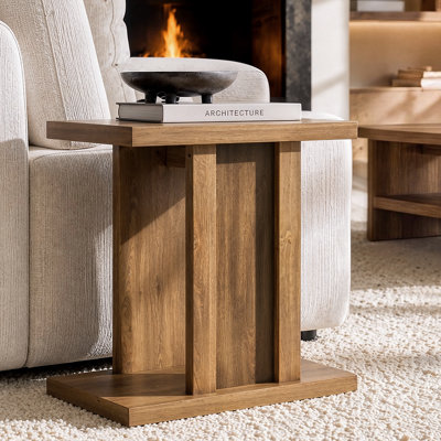 Table d'appoint moderne Rillen, table d'appoint rectangulaire cannelée avec tablette (paquet de 2)
