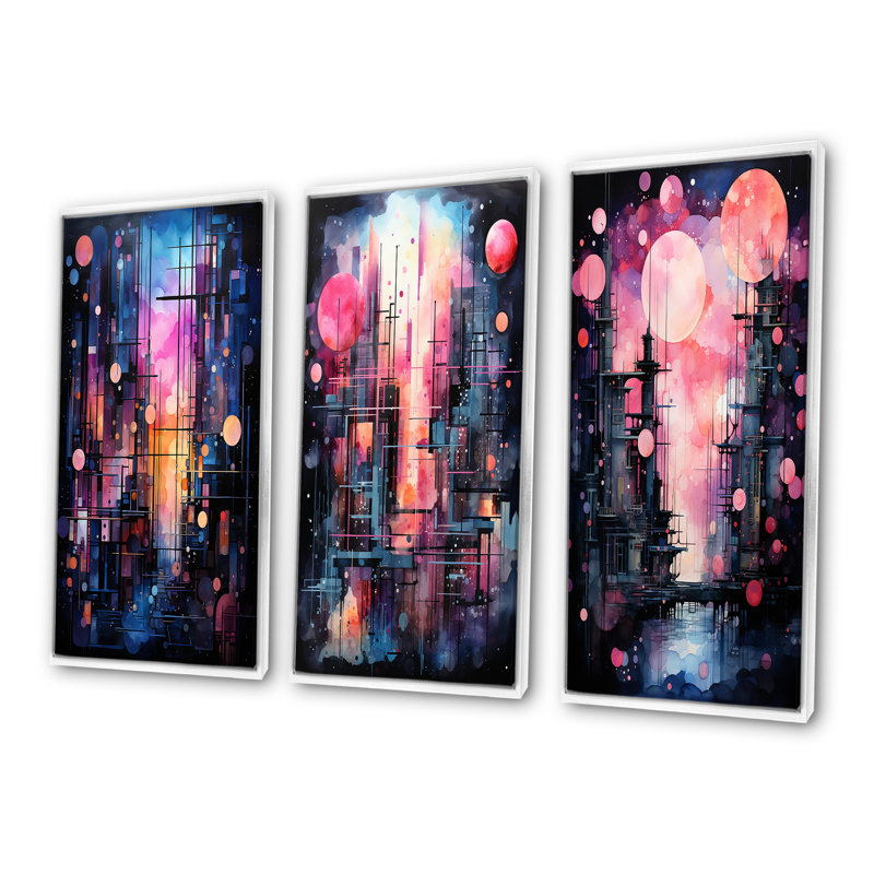 Ensemble de 3 décorations murales abstraites et lumineuses Northern Northern, Cadre flottant blanc, H 32 po x l 48 po