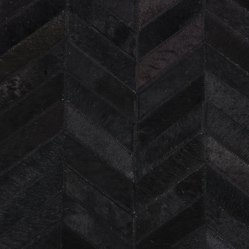 Meir Leather Chevron Area Rug, Black, Rectangle 8' x 10'