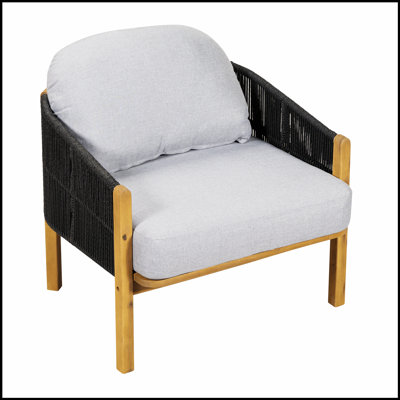Fauteuil club en bois avec corde tissée et coussins confortables Grotta