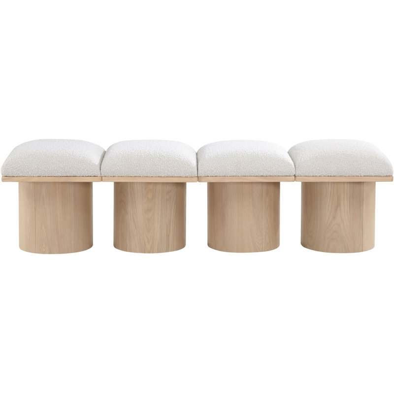 Banc rembourré Horatia, Naturel, Tissu crème bouclé, H 17,5 po x l 62 po x P 18 po
