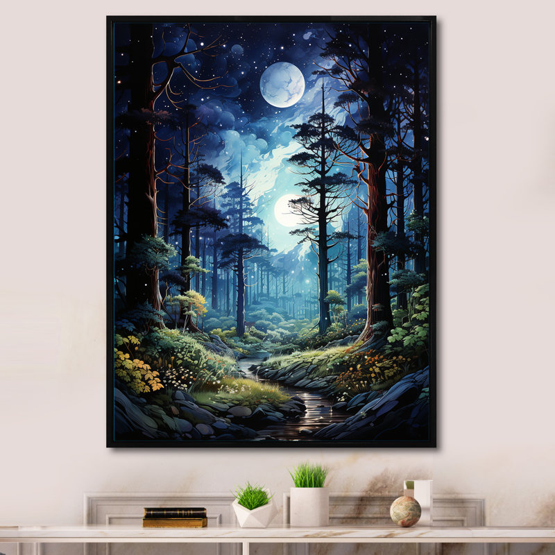 «Blue Pine Tree Midnight Serenity III», reproduction sur toile flottante, Cadre photo noir, H 20 po x l 12 po x P 1 po