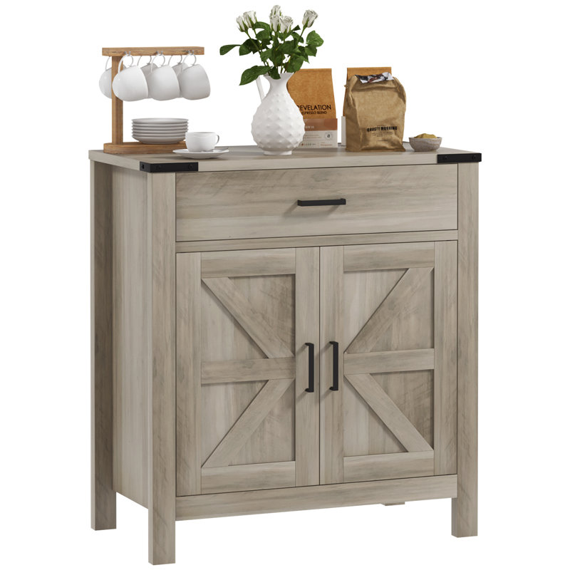 Buffet avec 1 tiroir et 1 armoire de rangement, blanc, Gris