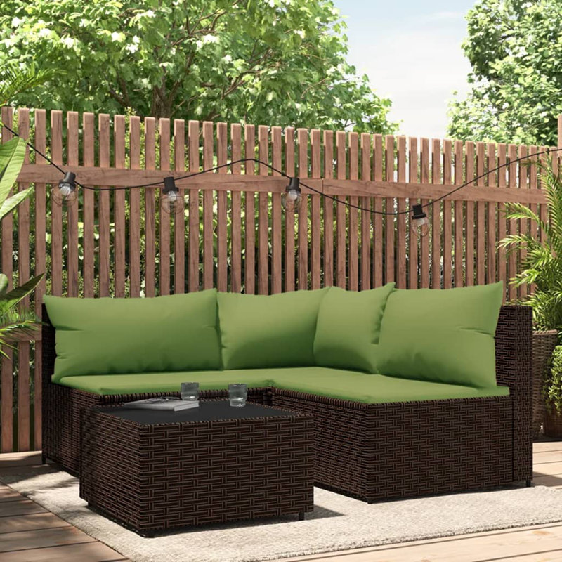 3 - Person Patio Conversation Set with Cushions, Brown, Beige