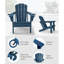 Chaises Adirondack pliables et réglables en 3 positions, en PEHD bleu, style rustique moderne pour terrasse-555692175