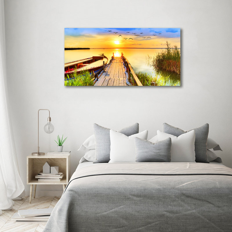 Boat And Pier - No Frame Print on Canvas, Wrapped Canvas, 70cm H x 140cm W