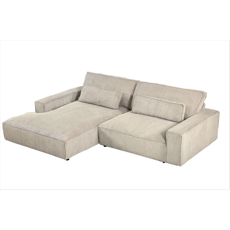 Corduroy L-Shaped Sectional, Left Hand Facing, Beige Corduroy