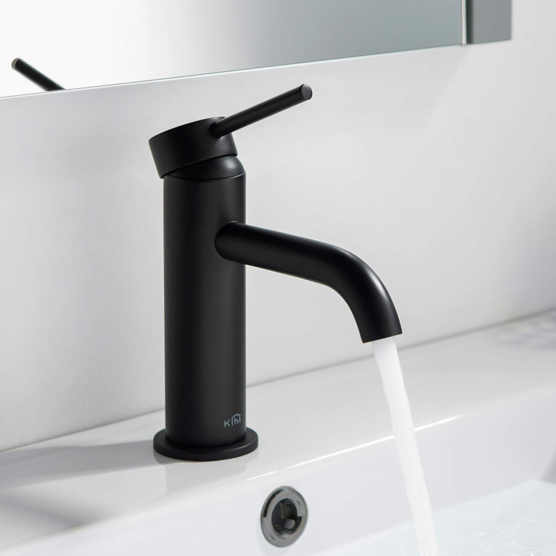 Robinet de salle de bain circulaire à installation monotrou, Noir mat, Drainage inclus