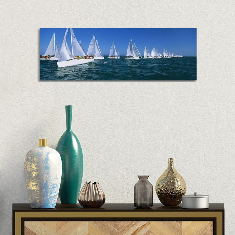 Sailboat Racing in the Ocean, Key West, Florida, USA 1 Piece Wrapped Canvas Panoramic Wall Art