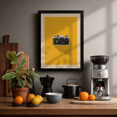 Vintage Camera in Gold Retro - Framed Print