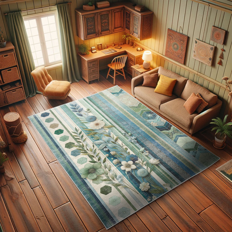 Teal Blue and Green Floral Synthetic Area Rug 2'3" x 3'9"