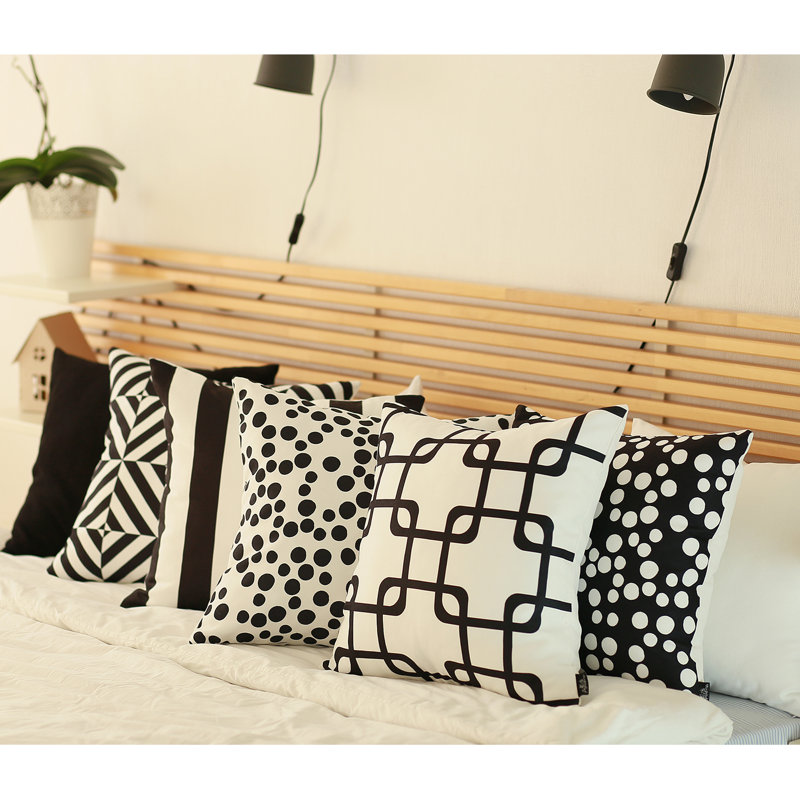 Black and White Striped Polyester Square Euro Pillow Cover