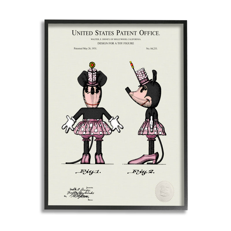Art de giclée encadrée par brevet de souris rose par Karl Hronek, H 14 po x l 11 po x P 1,5 po, Giclée encadrée noir minuit