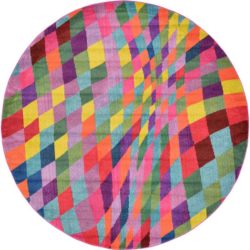 Auyeung Washable Geometric Indoor Rug, Round 8'
