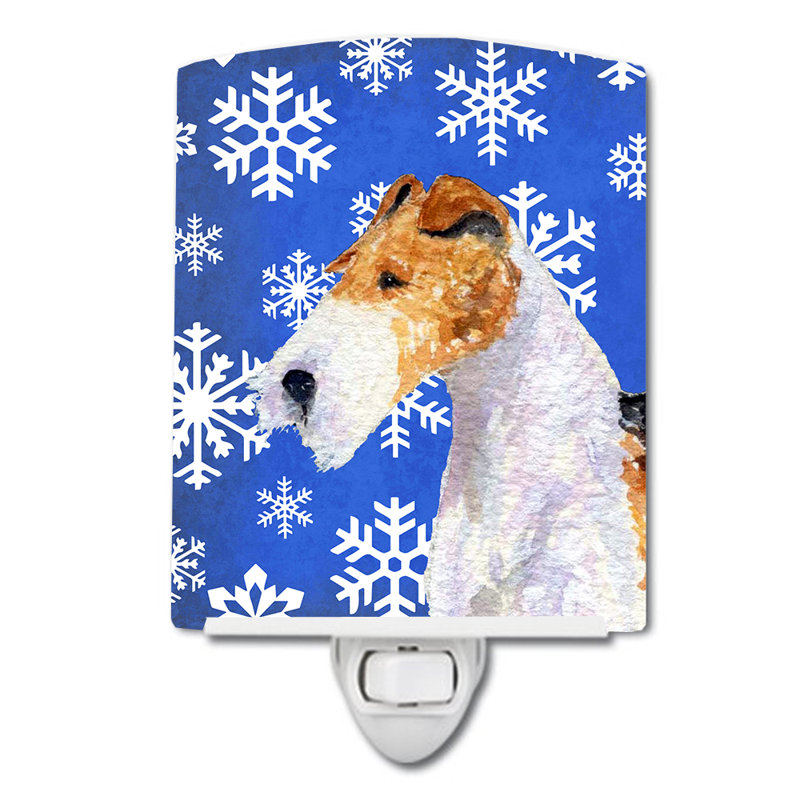 Éclairage pour nuit en céramique fox terrier winter
