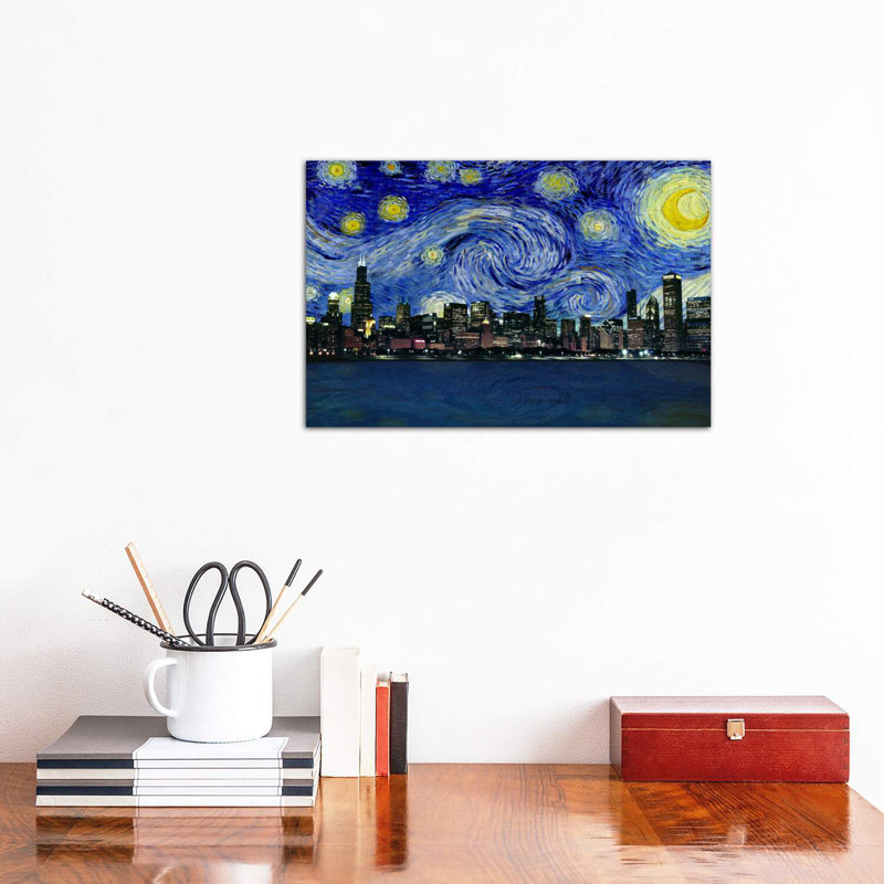 Chicago, Illinois, nuit étoilée, impression d'art graphique, Toile tendue, H 12 po x l 18 po x 1,5 po