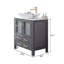 Meuble-lavabo autoportant moderne de 30 po gris avec vasque en céramique blanche, tiroirs à fermeture en douceur et portes en verre givré