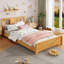 Structure de lit plateforme simple en bois massif avec tête de lit, lit de plancher à profil bas avec lattes de soutien, naturel-658451960