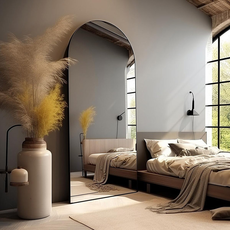 Devendri Arched Full Length Mirror, Black, 70.87" x 23.62"