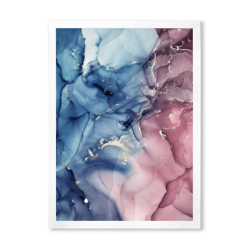 Art à l'encre translucide rouge et bleu II - reproduction sur toile, Toile blanche avec cadre d'angle fermé