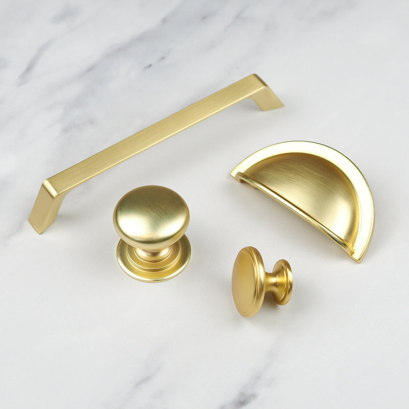 Brushed Brass Cabinet Handles & Matching Knobs Gold Cup Shaker Cabinet Cupboard Door Drawer Pull, 38mm Knob