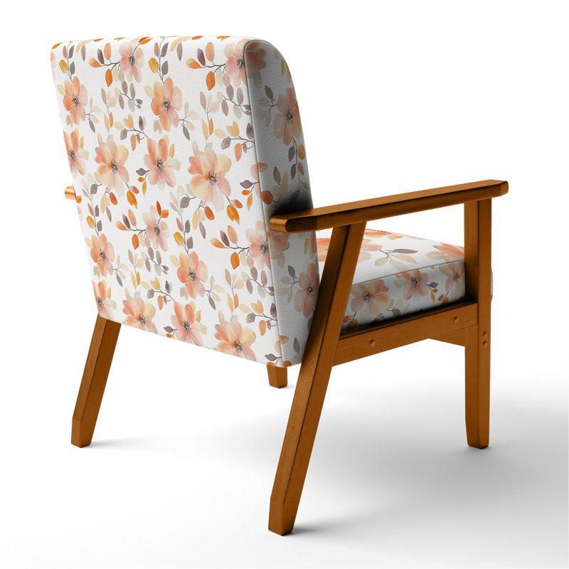 Chaise d'appoint Boho - fauteuil à fleurs de cerisier, Accoudoirs carrés bruns
