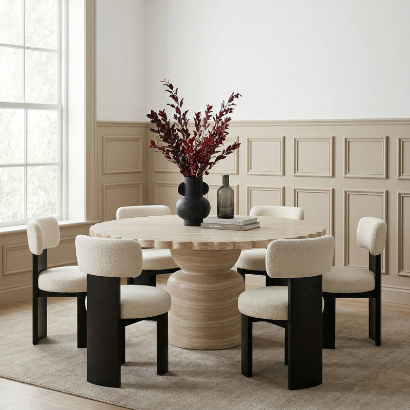 Table de salle à manger intérieure / extérieure en béton 60 po Petalia Breesha, H 30 po x l 60 po x P 60 po, Travertin