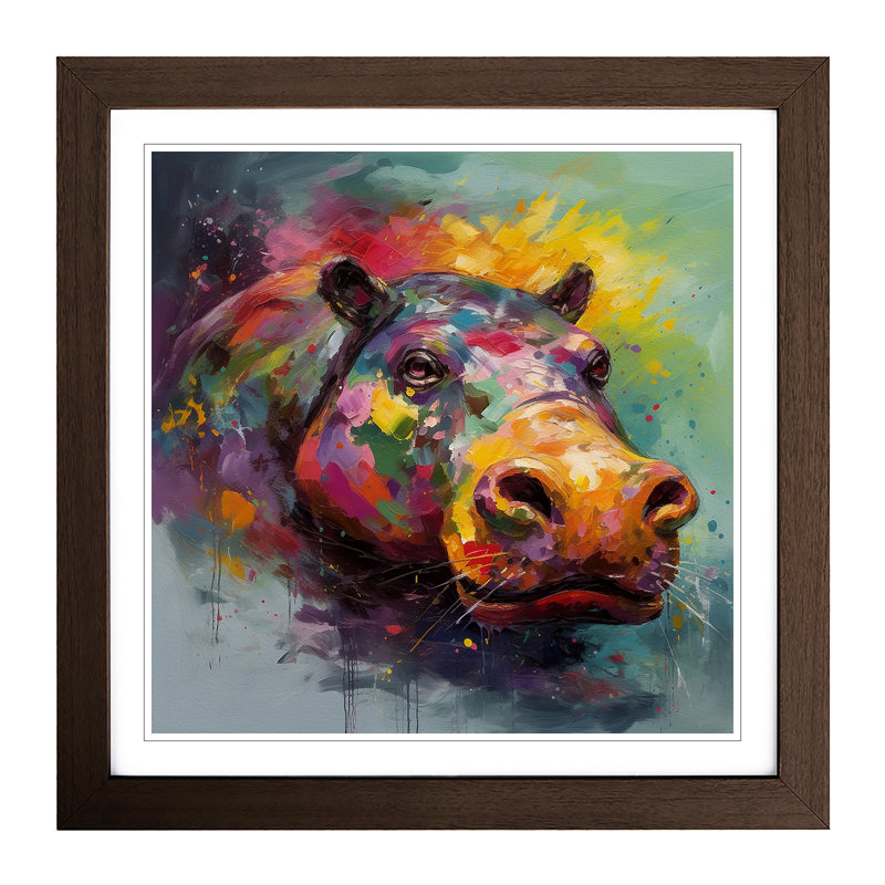 Hippo Abstract Art No.2 - Framed Print, Walnut