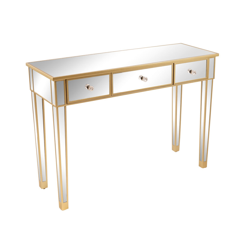 Bureau en verre Eashan, H 30 po x l 42 po x P 15 po, Or