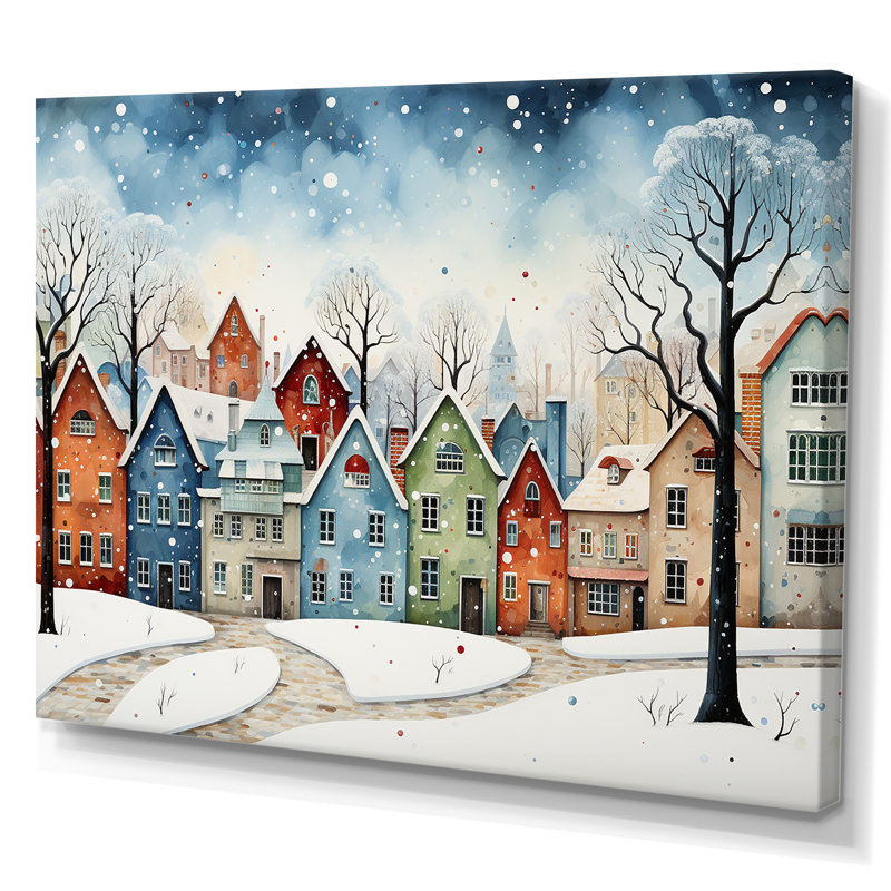 Multicolor Frosty City In Winter I - Winter Landscape, art mural, Toile tendue, H 16 po x l 32 po x P 1 po