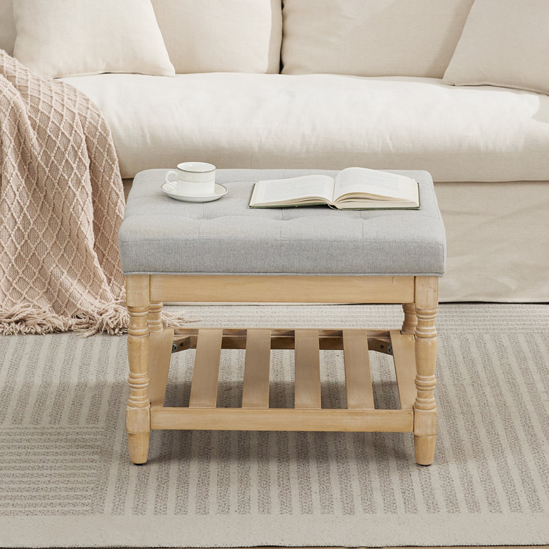 Table basse en tissu avec rangement Gladis, Plateau gris / base brun clair