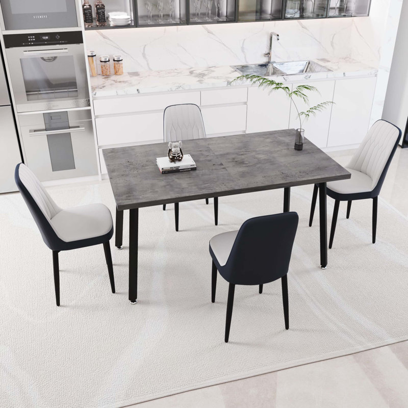 Table de salle à manger rectangulaire extensible 55,12 à 70,87 po, pouvant accueillir 4 à 6 personnes, équipée de 4 chaises de salle à manger rembourrées en tissu polyuréthane épais, d'une table de cuisine et de chaises avec pieds en métal noir