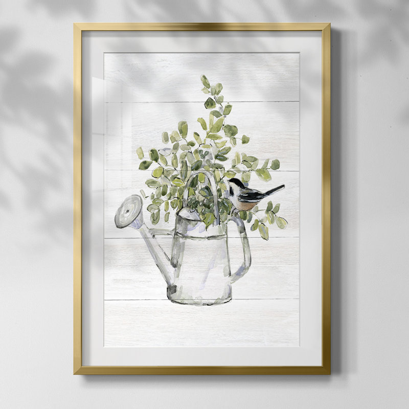 Neutre printemps IV, Blanc, Papier avec cadre doré