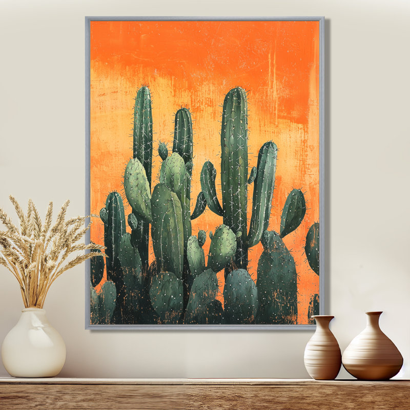 Maricza pastel cactus au lever du soleil II - Cactus, art mural, H 44 po x l 34 po, Impression encadrée sans passe-partout