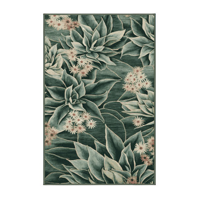 Machine Washable Botanical Green Area Rug