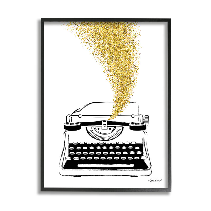 Illustration rétro d'une machine à écrire «Golden Glam Glitz Splatter» par Martina Pavlova - impression, H 20 po x l 16 po