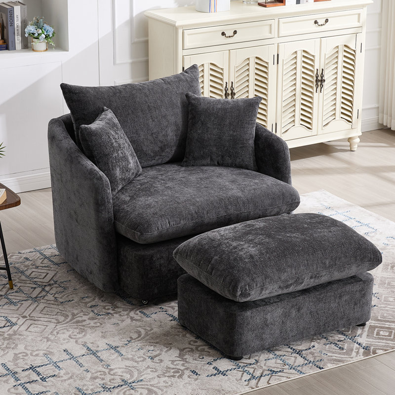 Fauteuil d'appoint pivotant surdimensionné de 46,1 po avec repose-pieds, Gris foncé