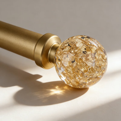 Heavy Duty Adjustable Curtain Rod With Crystal Ball Finials, 1 Inch Diameter Decorative Drapery Rod For Windows 30 To 60 Inches, Modern Gold Finish