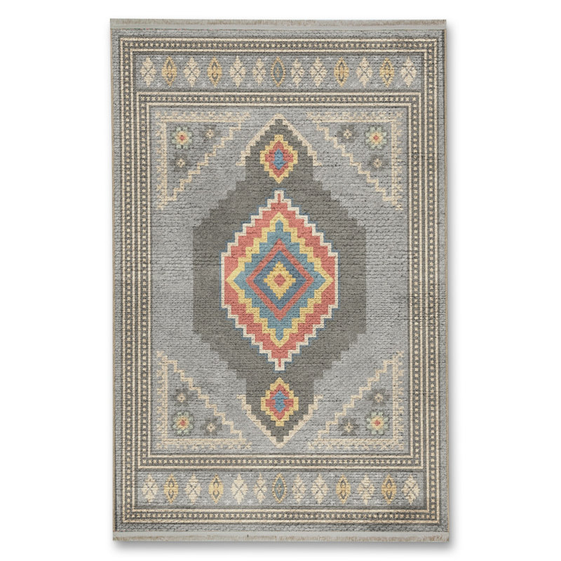 Tapis gris tissé traditionnel Mosso, 2'4" x 3'11"