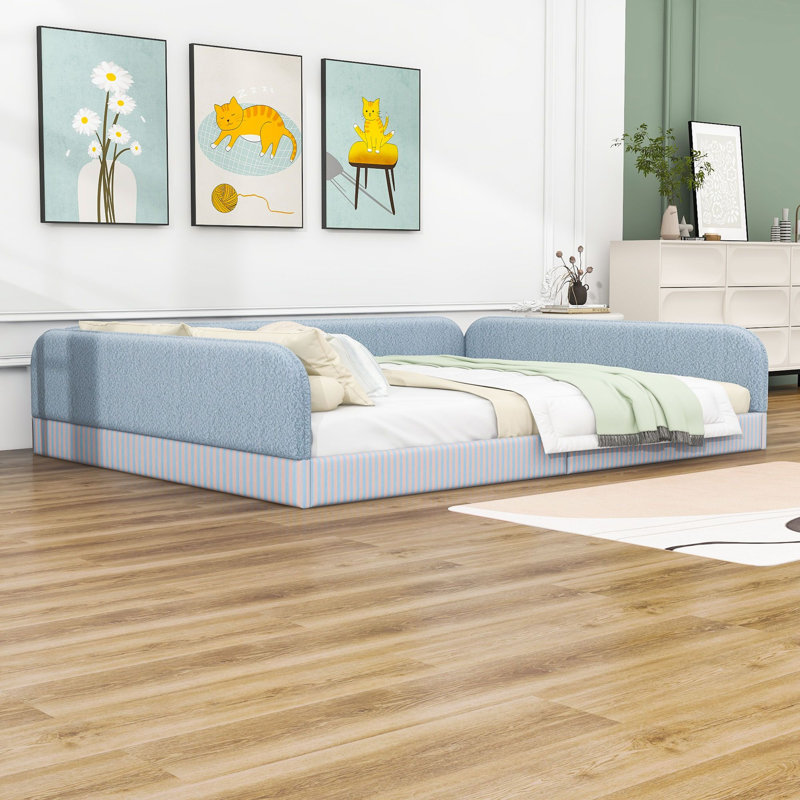 Lit plateforme tapissier Montessori, Grand lit, Bleu